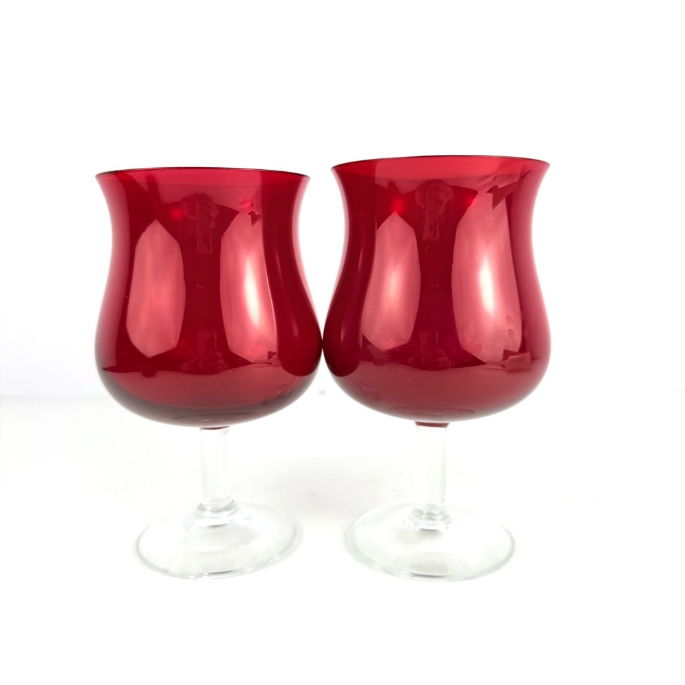 VINTAGE BLOWN GLASS RUBY RED WINE GOBLETS GLASSES 5" TALL BY EBELING & REUSS